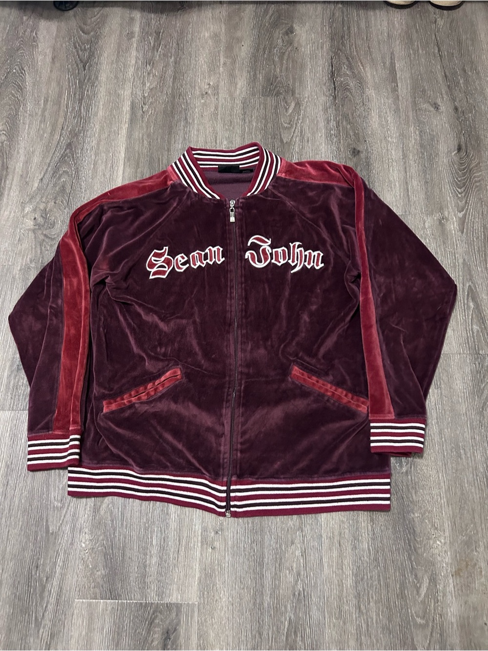 Vintage Sean John Red Purple Velour Track Suit Jacket Y2K Fits Sz Medium